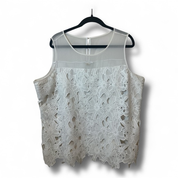 Calvin Klein Plus Size White Lace Sleeveless Top - Picture 1 of 14